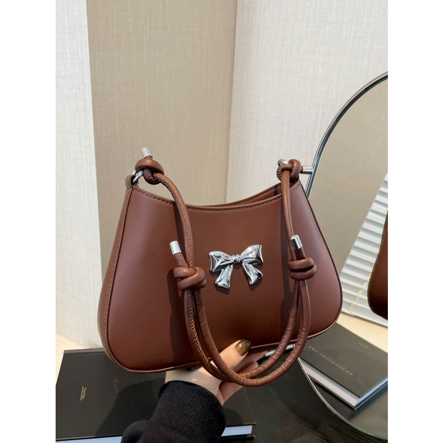 Bow PU Leather Knotted Strap Handbag Brown / One Size Apparel and Accessories