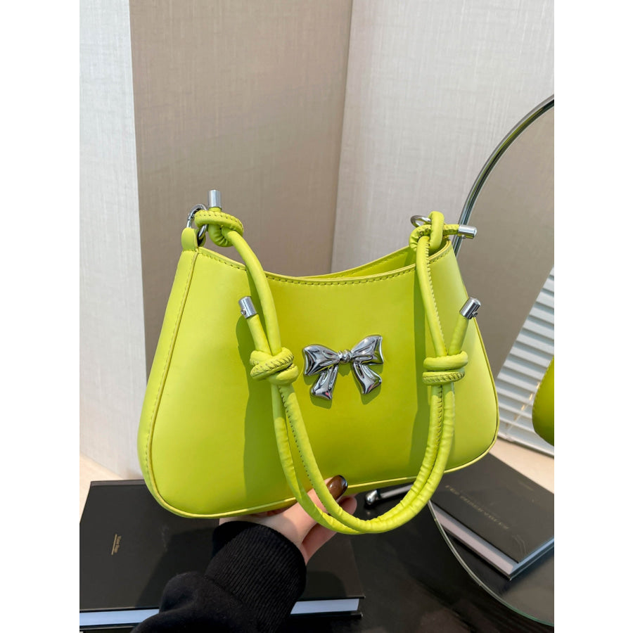Bow PU Leather Knotted Strap Handbag Lime / One Size Apparel and Accessories