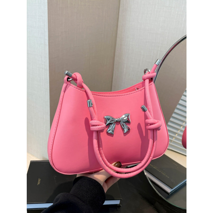 Bow PU Leather Knotted Strap Handbag Pink / One Size Apparel and Accessories