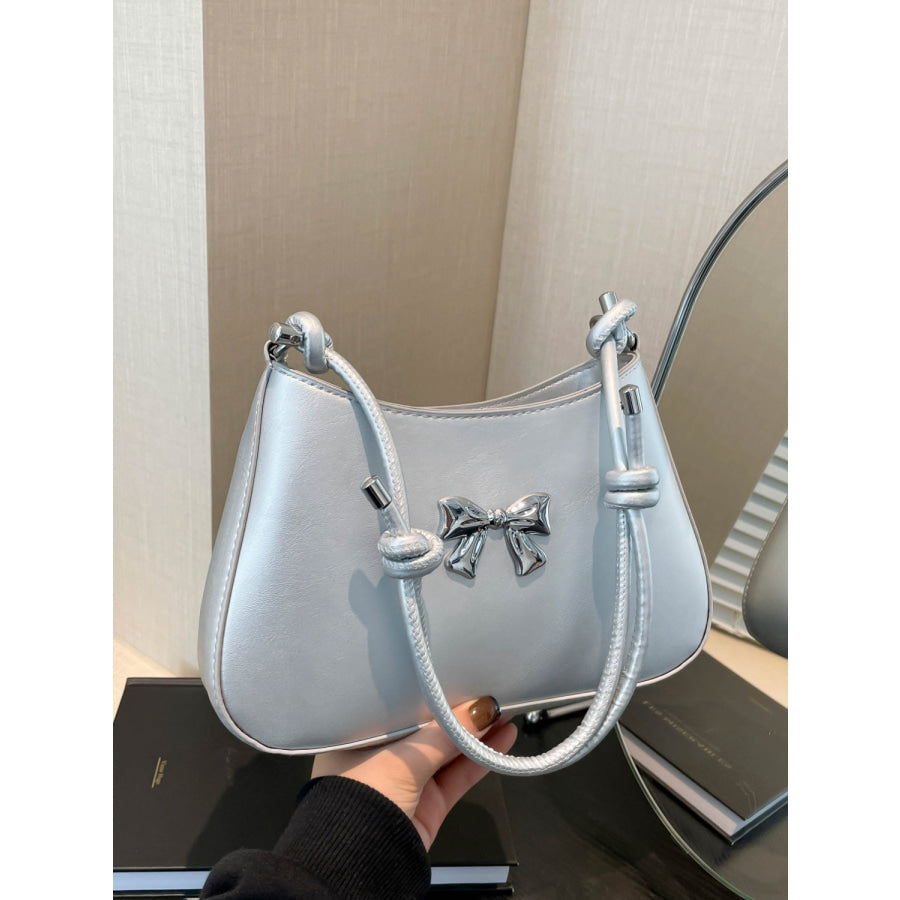 Bow PU Leather Knotted Strap Handbag Silver / One Size Apparel and Accessories