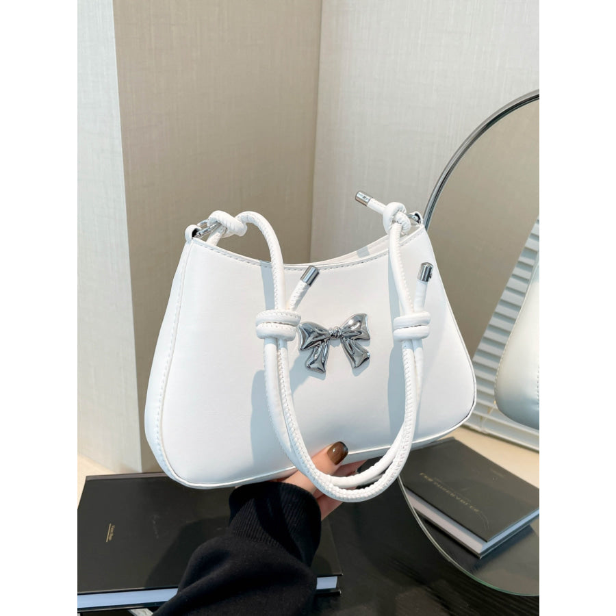 Bow PU Leather Knotted Strap Handbag White / One Size Apparel and Accessories