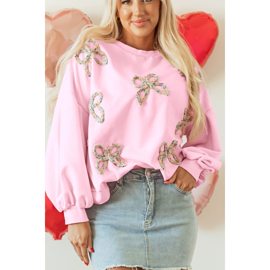 Bow Round Neck Long Sleeve Sweatshirt Apparel and Accessories