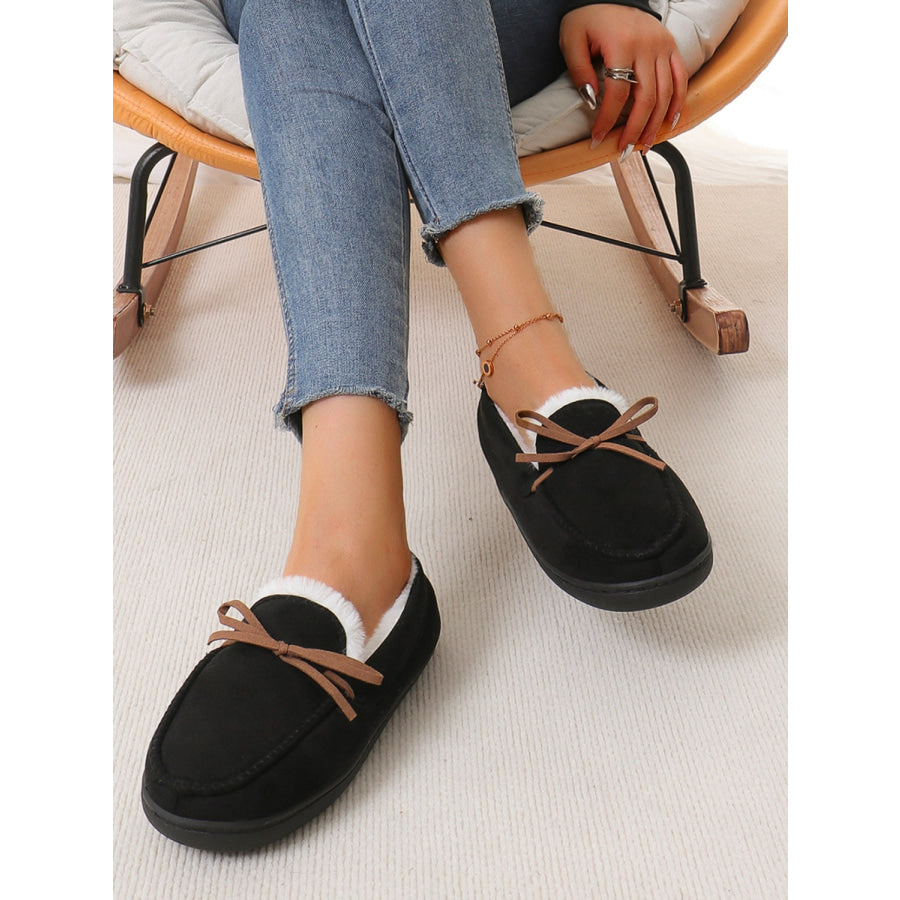 Bow Round Toe Flat Slip-Ons Black / 36-37(US5-6) Apparel and Accessories