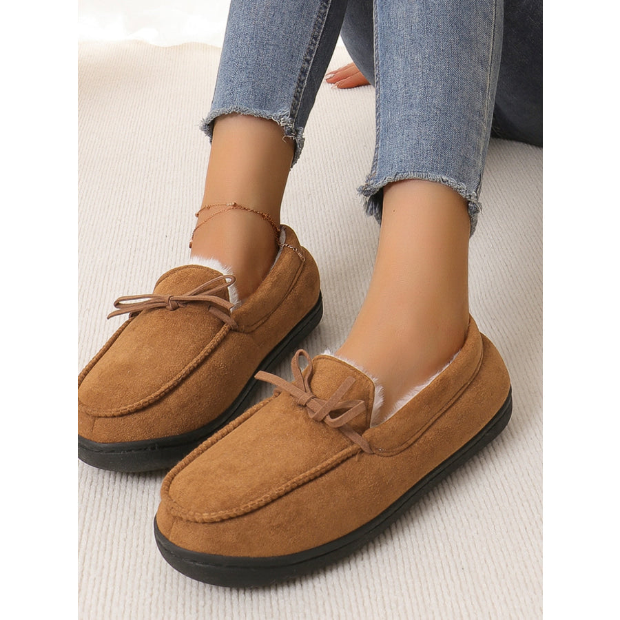 Bow Round Toe Flat Slip-Ons Caramel / 36-37(US5-6) Apparel and Accessories