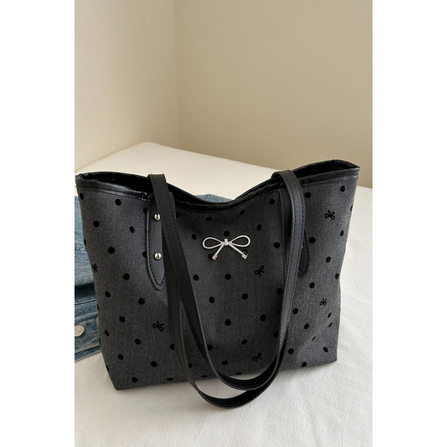 Bow Trim Polyester Tote Bag Bow / One Size Apparel and Accessories