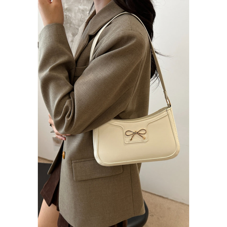 Bow Trim PU Leather Shoulder Bag Apparel and Accessories