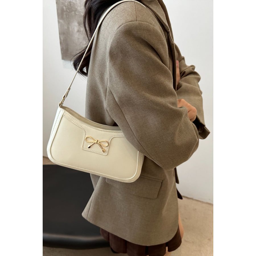 Bow Trim PU Leather Shoulder Bag Apparel and Accessories