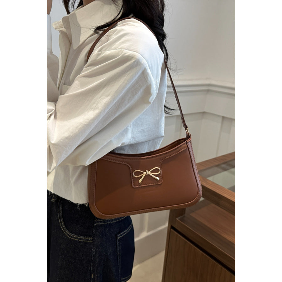Bow Trim PU Leather Shoulder Bag Apparel and Accessories