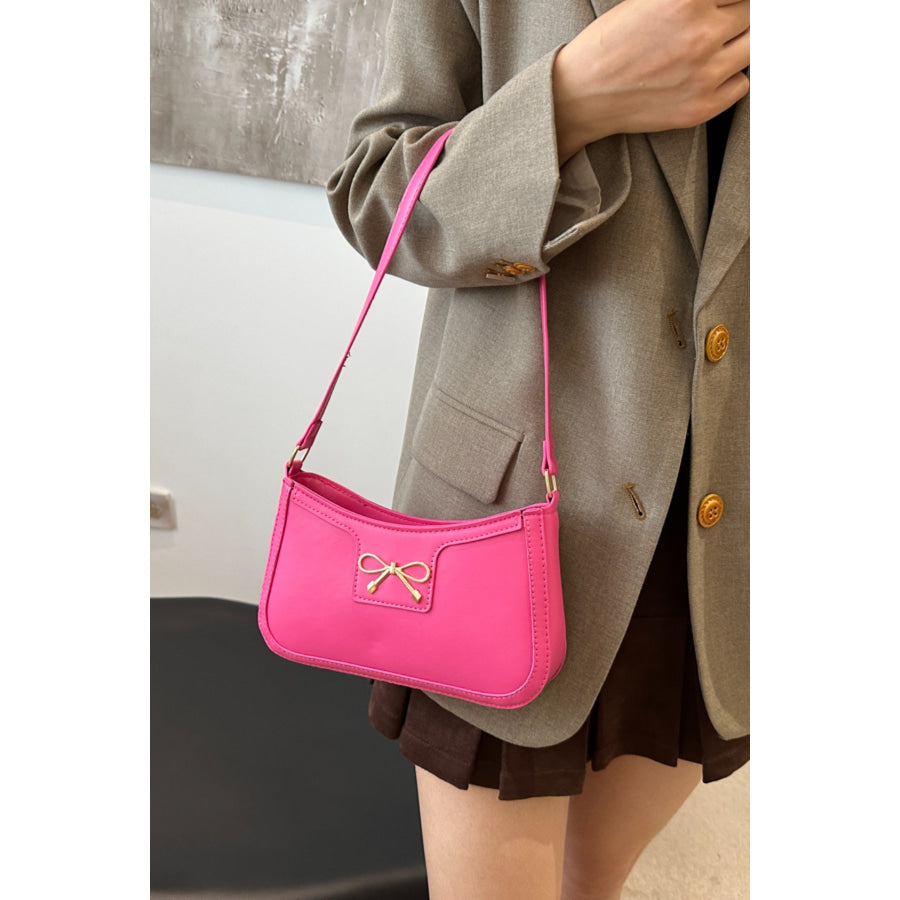 Bow Trim PU Leather Shoulder Bag Apparel and Accessories