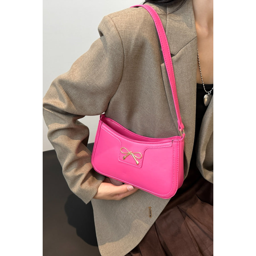 Bow Trim PU Leather Shoulder Bag Apparel and Accessories
