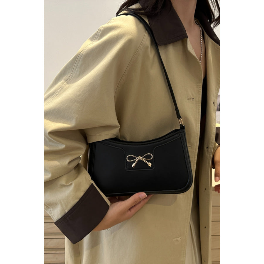 Bow Trim PU Leather Shoulder Bag Apparel and Accessories