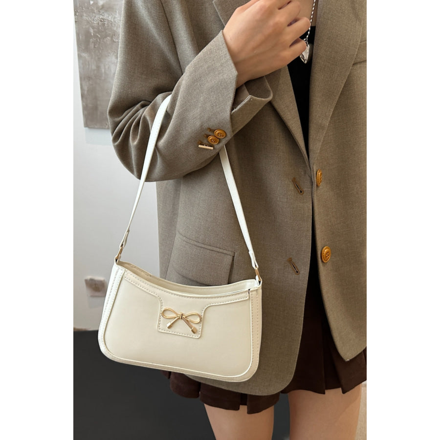Bow Trim PU Leather Shoulder Bag Apparel and Accessories