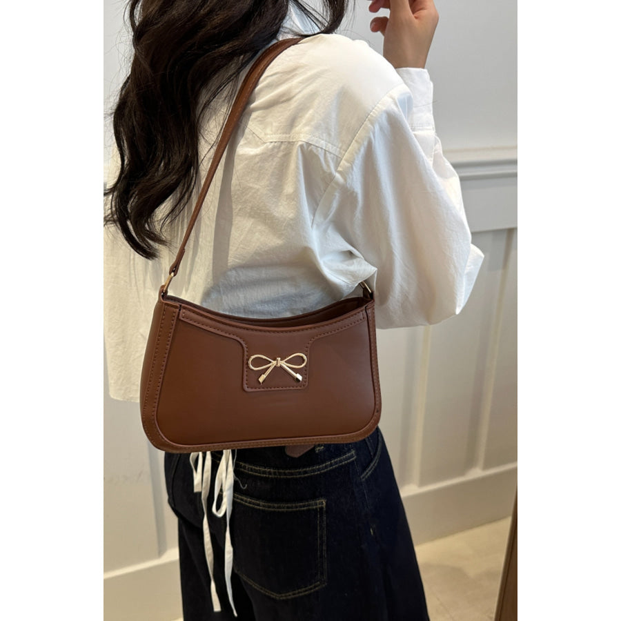 Bow Trim PU Leather Shoulder Bag Apparel and Accessories