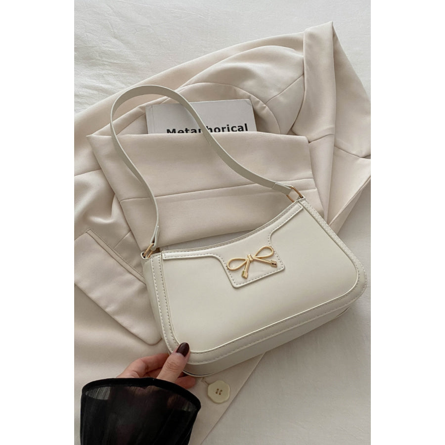 Bow Trim PU Leather Shoulder Bag White / One Size Apparel and Accessories