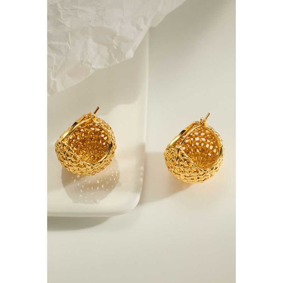 Braided Basket Metal Hoop Earrings Gold / One Size Apparel and Accessories