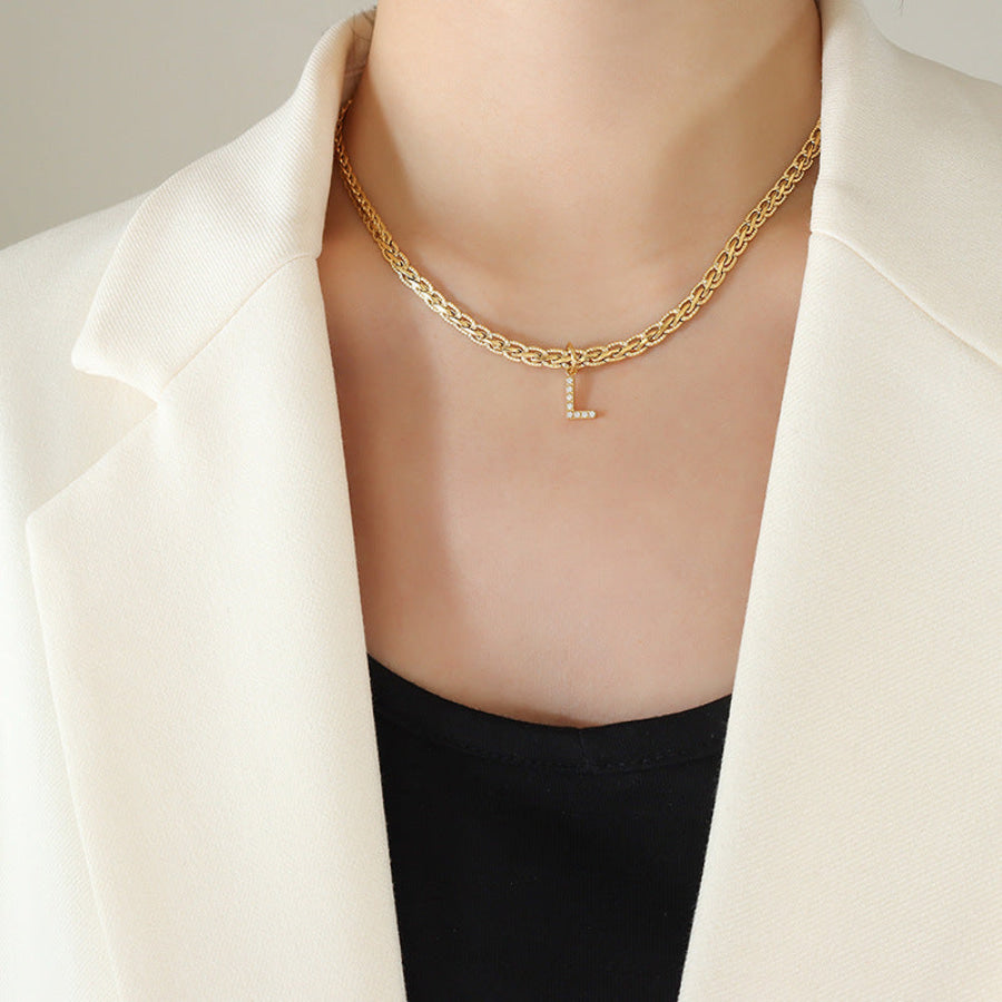 Brass Inlaid Zircon Letter Pendant Necklace Style L / One Size Apparel and Accessories