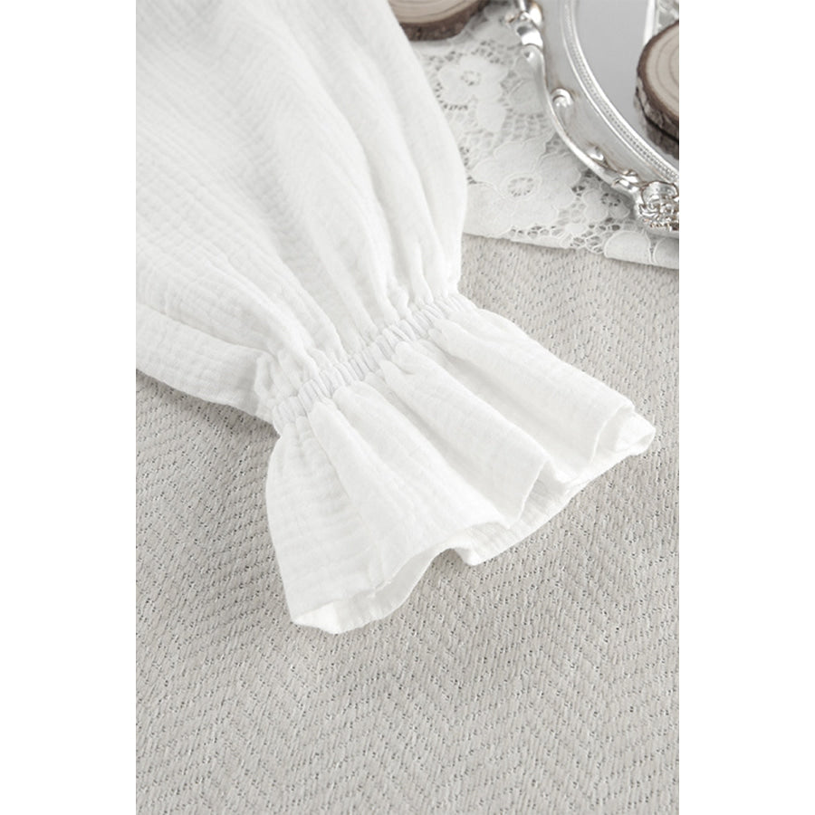 Breathable Ruffled V-Neck Long Sleeve Top and Pants Set Apparel and Accessories