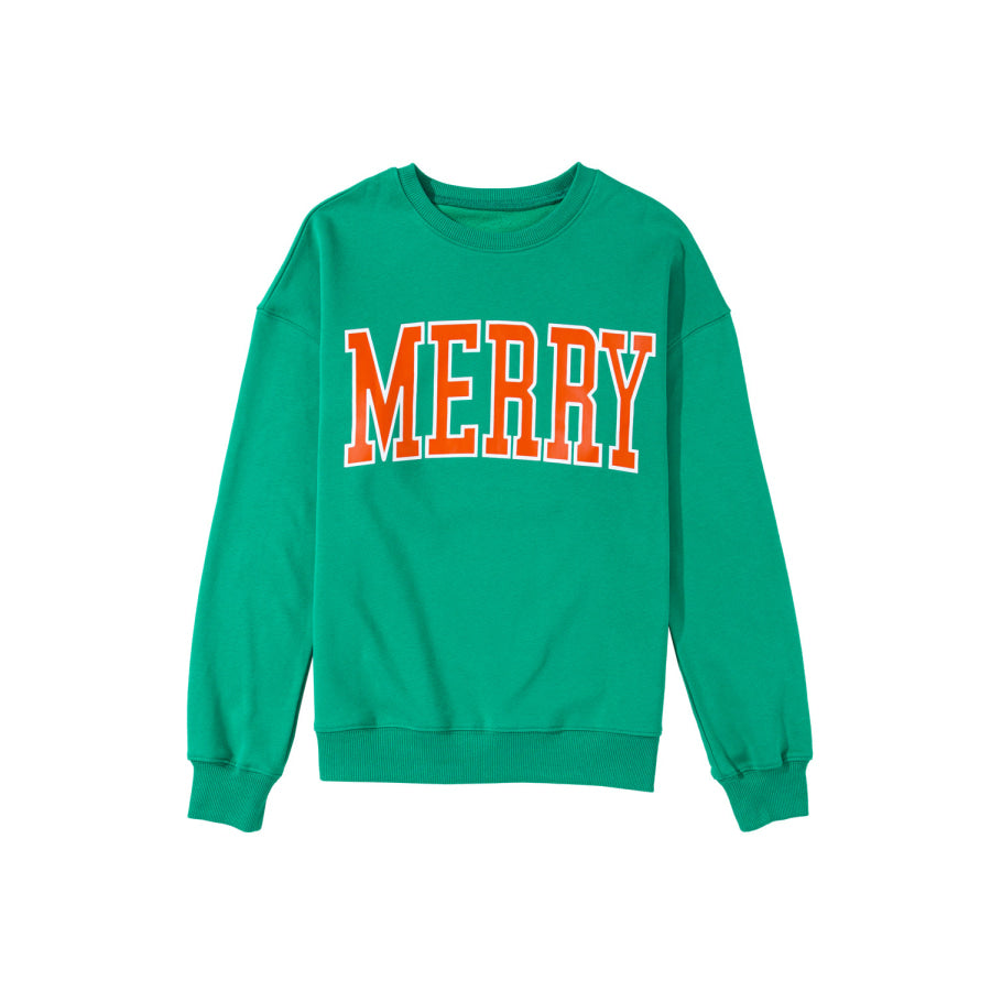 Bright Green MERRY Graphic Pullover Sweatshirt Tops/Sweatshirts & Hoodies