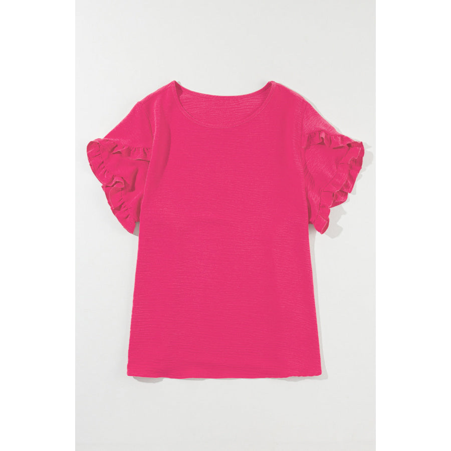 Bright Pink Ruffled Short Sleeve Plus Size Top Plus Size/Plus Size Tops/Plus Size Tops & Tees