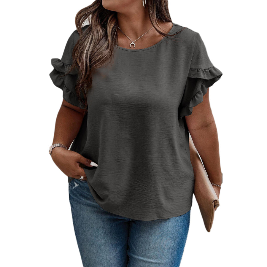 Bright Pink Ruffled Short Sleeve Plus Size Top Plus Size/Plus Size Tops/Plus Size Tops & Tees