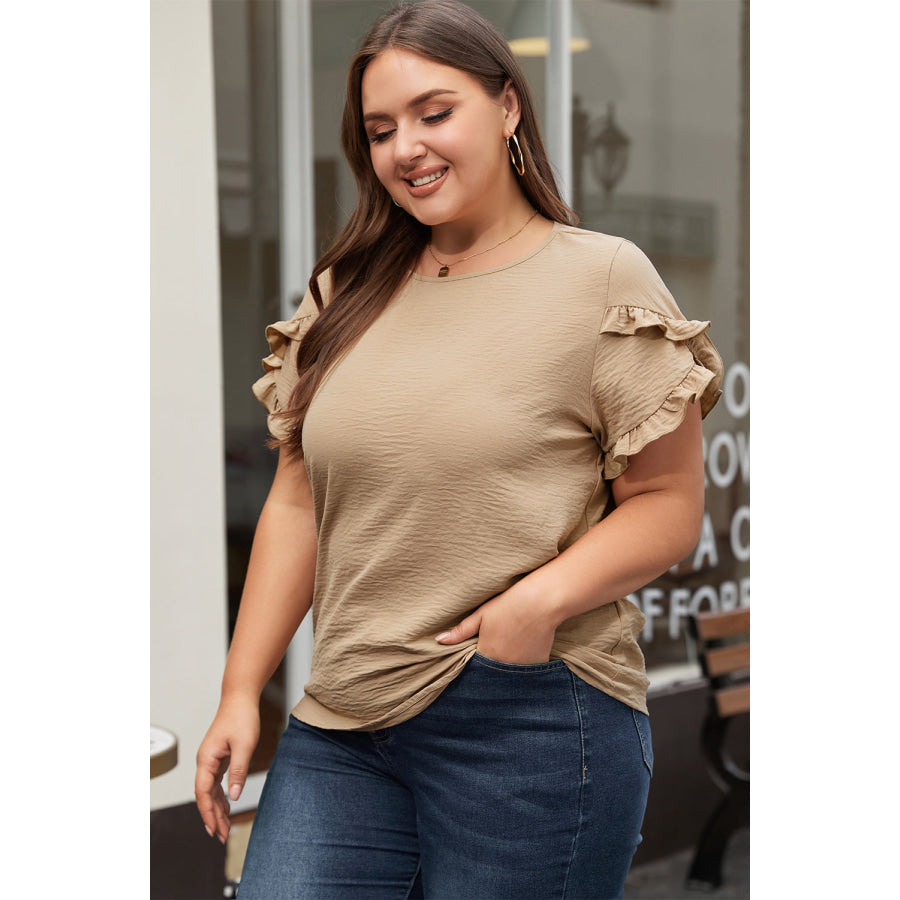 Bright Pink Ruffled Short Sleeve Plus Size Top Plus Size/Plus Size Tops/Plus Size Tops & Tees