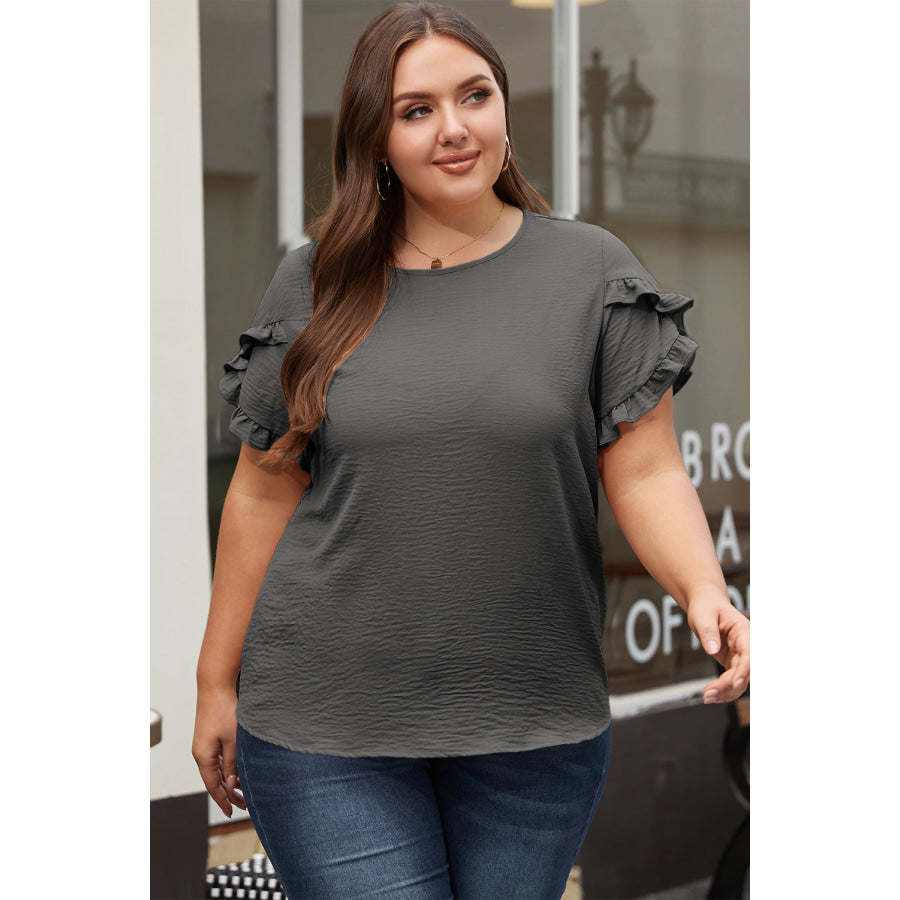 Bright Pink Ruffled Short Sleeve Plus Size Top Plus Size/Plus Size Tops/Plus Size Tops & Tees