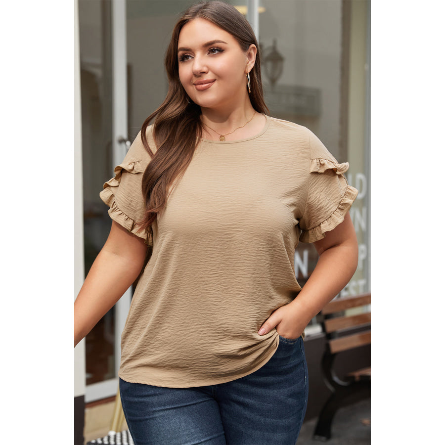 Bright Pink Ruffled Short Sleeve Plus Size Top Plus Size/Plus Size Tops/Plus Size Tops & Tees