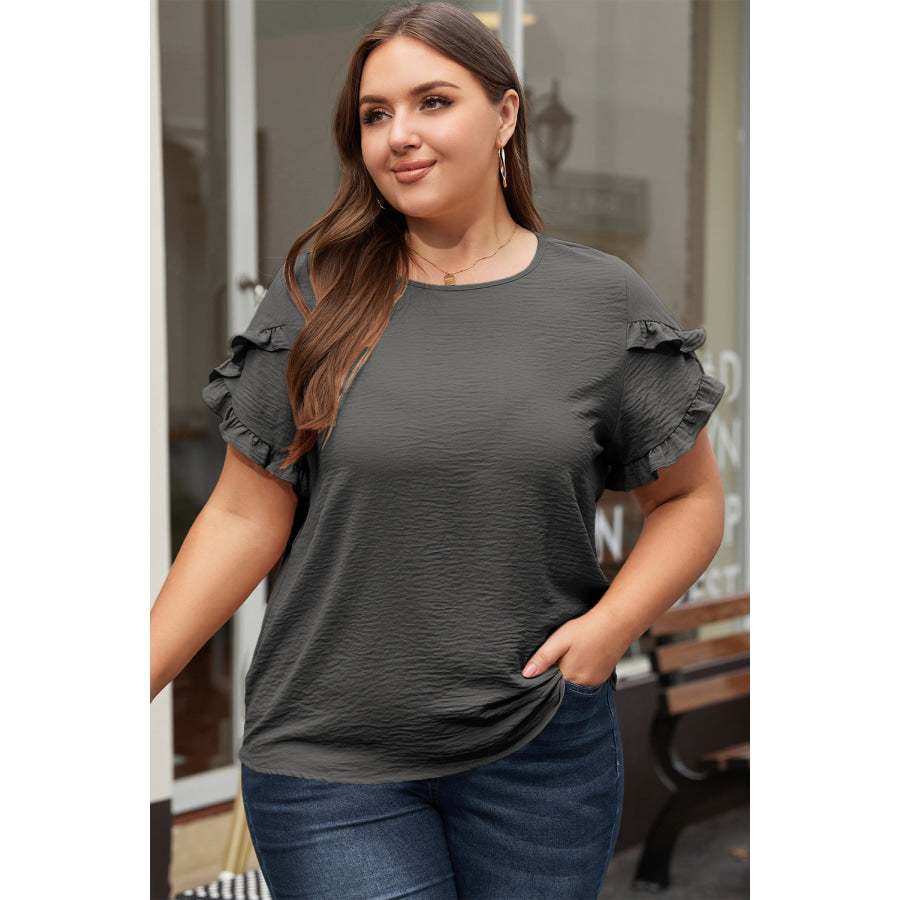 Bright Pink Ruffled Short Sleeve Plus Size Top Plus Size/Plus Size Tops/Plus Size Tops & Tees