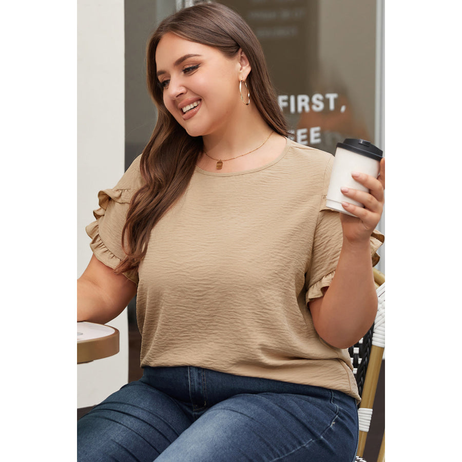 Bright Pink Ruffled Short Sleeve Plus Size Top Plus Size/Plus Size Tops/Plus Size Tops & Tees