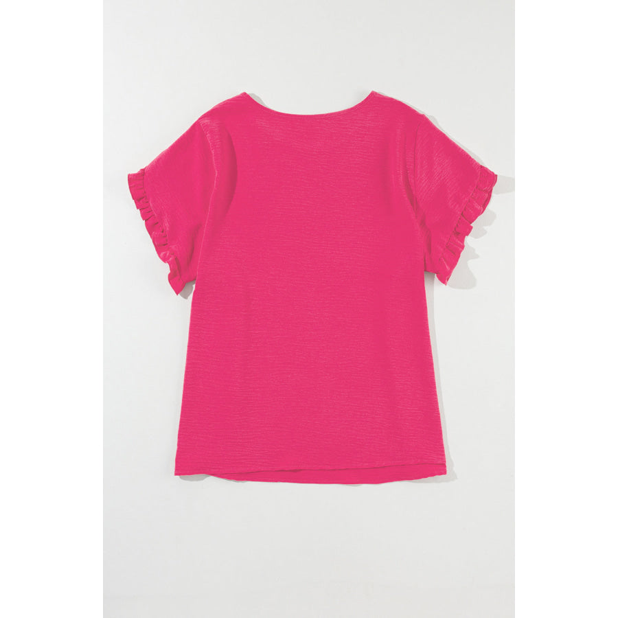Bright Pink Ruffled Short Sleeve Plus Size Top Plus Size/Plus Size Tops/Plus Size Tops & Tees