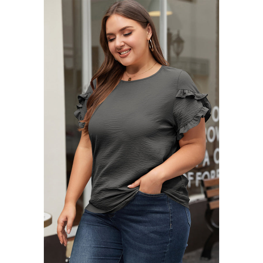 Bright Pink Ruffled Short Sleeve Plus Size Top Plus Size/Plus Size Tops/Plus Size Tops & Tees