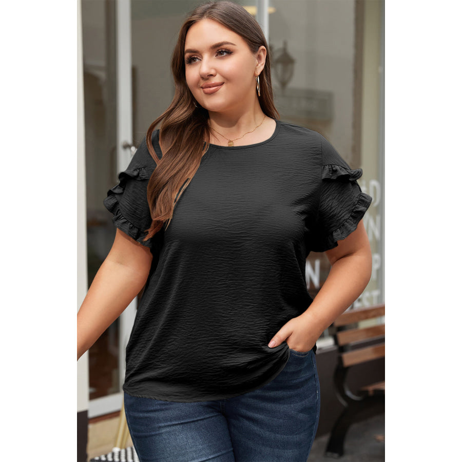 Bright Pink Ruffled Short Sleeve Plus Size Top Plus Size/Plus Size Tops/Plus Size Tops & Tees