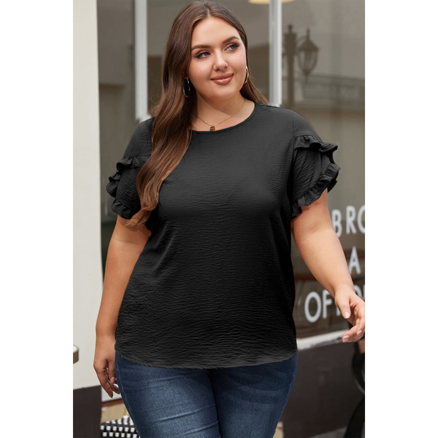 Bright Pink Ruffled Short Sleeve Plus Size Top Plus Size/Plus Size Tops/Plus Size Tops & Tees