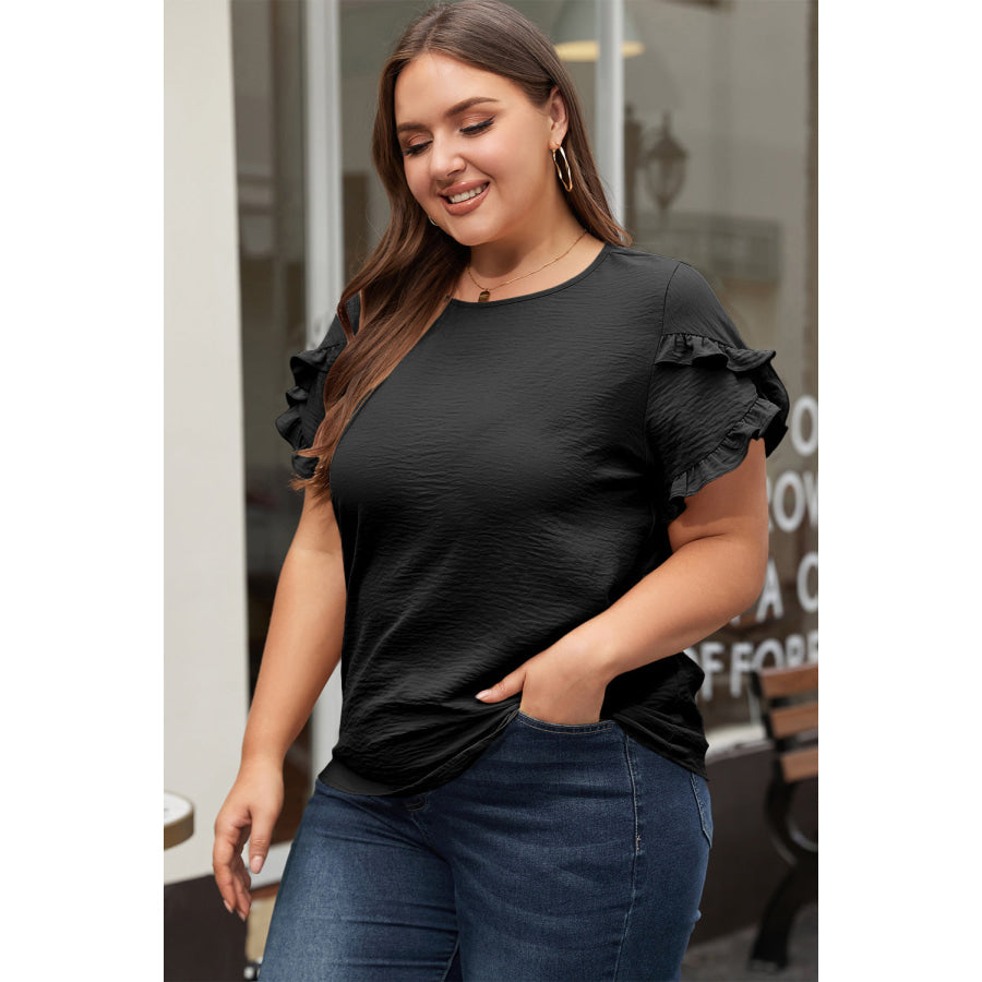 Bright Pink Ruffled Short Sleeve Plus Size Top Plus Size/Plus Size Tops/Plus Size Tops & Tees