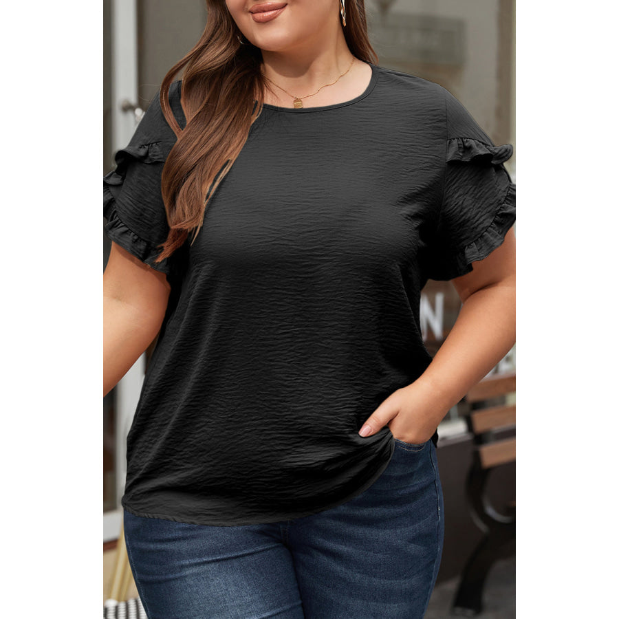Bright Pink Ruffled Short Sleeve Plus Size Top Plus Size/Plus Size Tops/Plus Size Tops & Tees