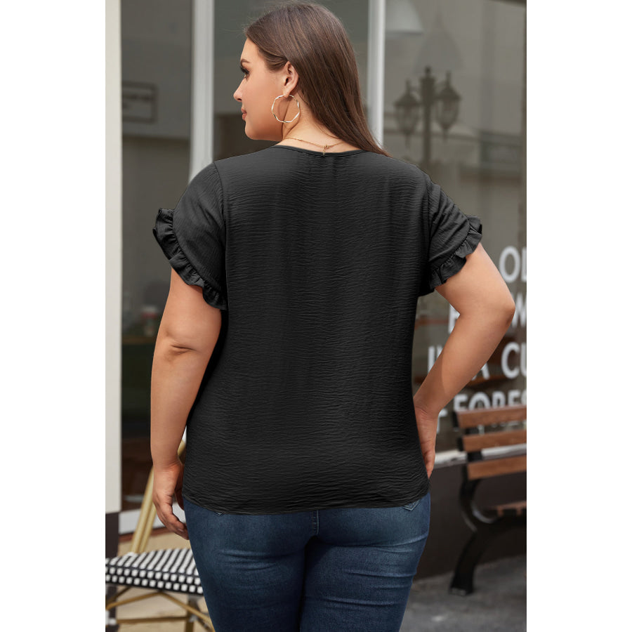 Bright Pink Ruffled Short Sleeve Plus Size Top Plus Size/Plus Size Tops/Plus Size Tops & Tees