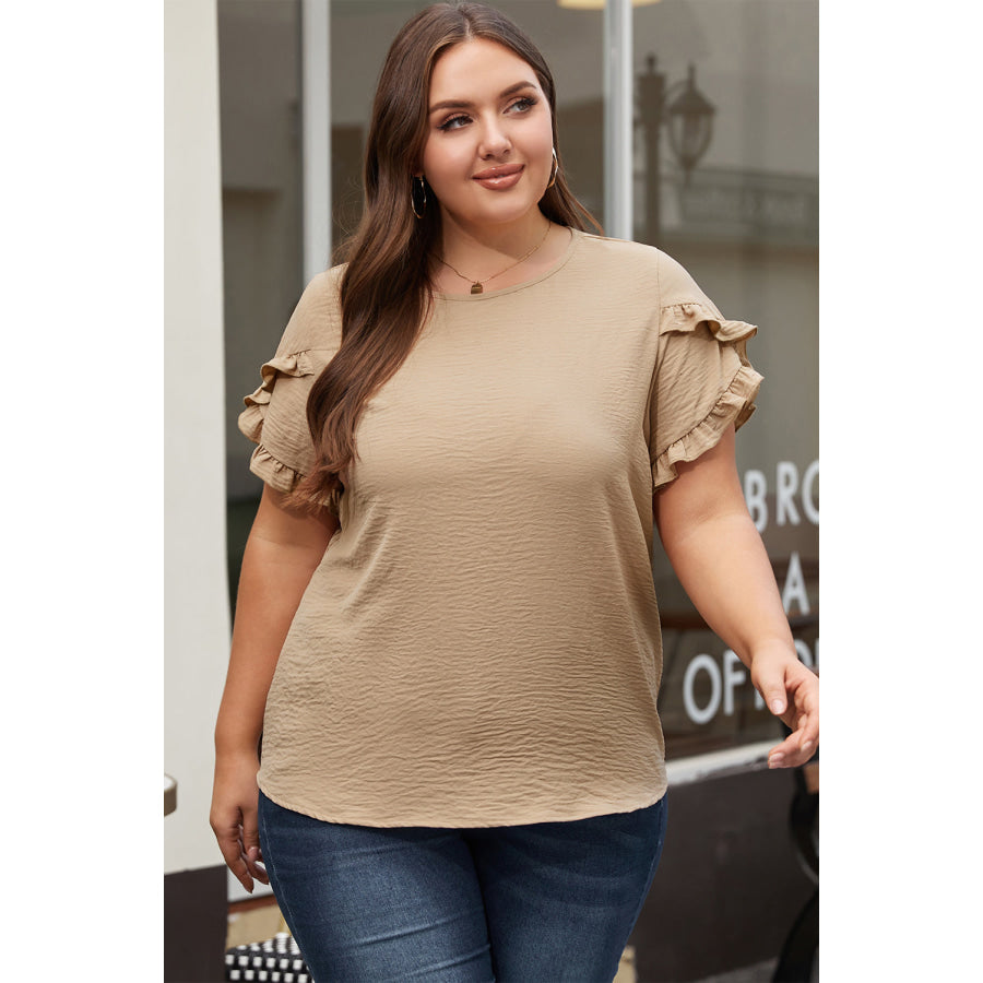 Bright Pink Ruffled Short Sleeve Plus Size Top Plus Size/Plus Size Tops/Plus Size Tops & Tees