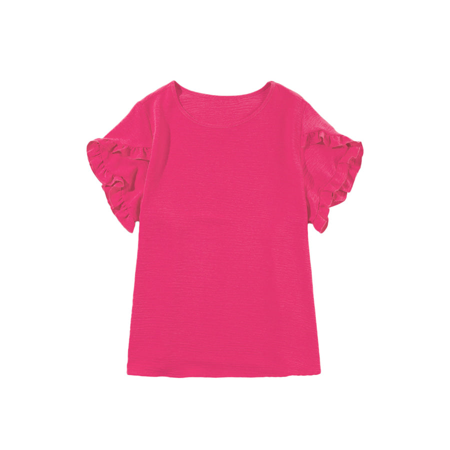 Bright Pink Ruffled Short Sleeve Plus Size Top Plus Size/Plus Size Tops/Plus Size Tops & Tees