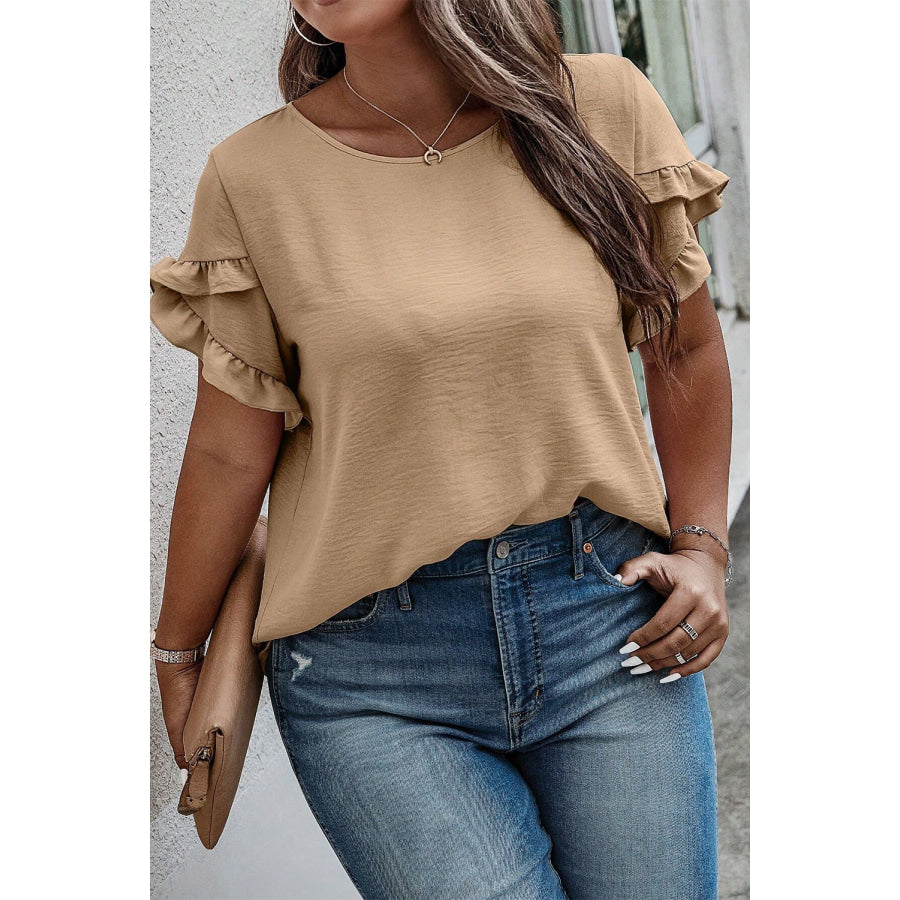 Bright Pink Ruffled Short Sleeve Plus Size Top Plus Size/Plus Size Tops/Plus Size Tops & Tees