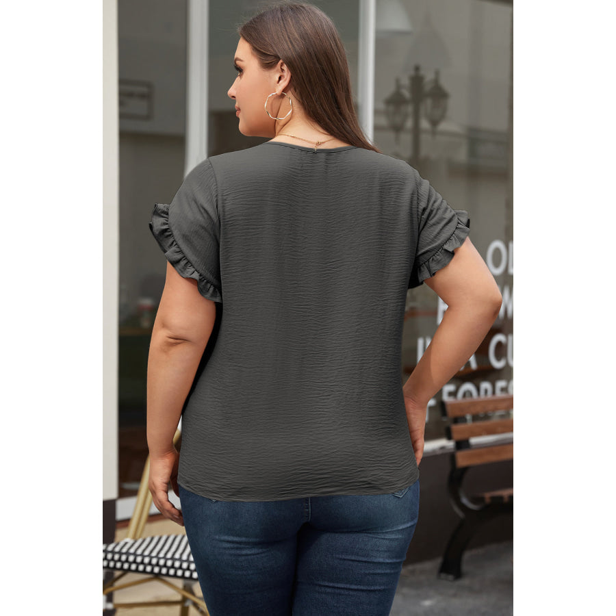 Bright Pink Ruffled Short Sleeve Plus Size Top Plus Size/Plus Size Tops/Plus Size Tops & Tees