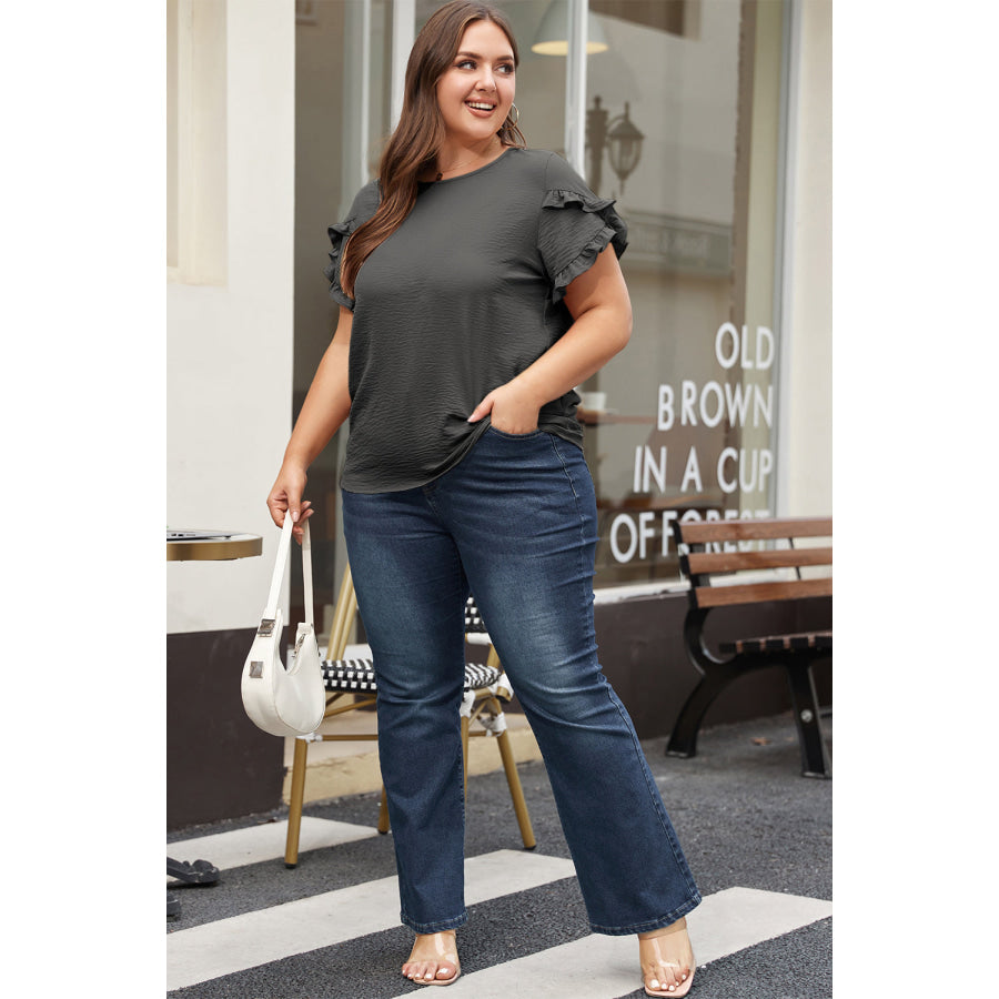 Bright Pink Ruffled Short Sleeve Plus Size Top Plus Size/Plus Size Tops/Plus Size Tops & Tees