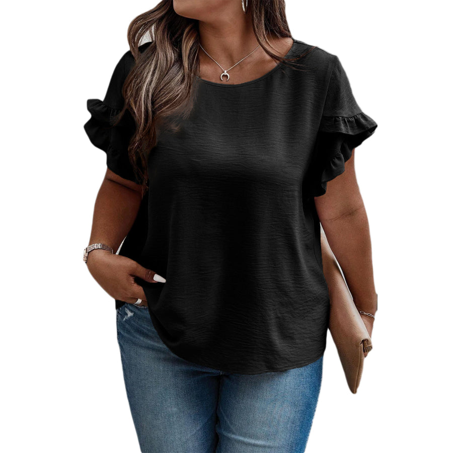 Bright Pink Ruffled Short Sleeve Plus Size Top Plus Size/Plus Size Tops/Plus Size Tops & Tees