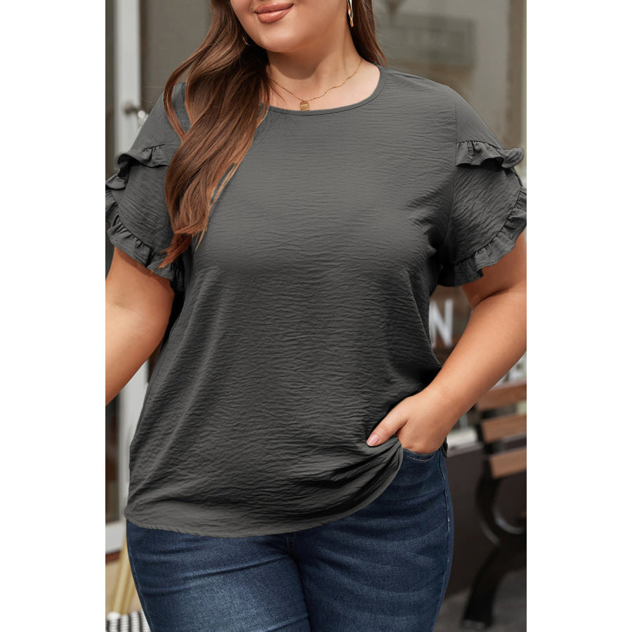 Bright Pink Ruffled Short Sleeve Plus Size Top Plus Size/Plus Size Tops/Plus Size Tops & Tees