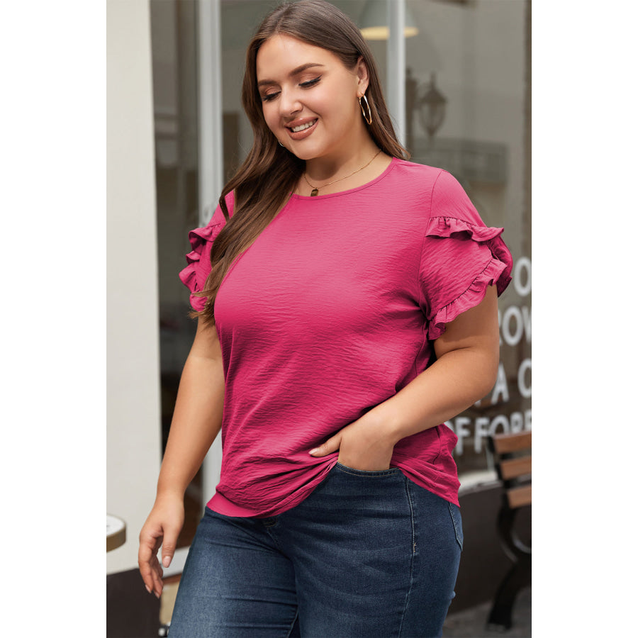 Bright Pink Ruffled Short Sleeve Plus Size Top Plus Size/Plus Size Tops/Plus Size Tops & Tees