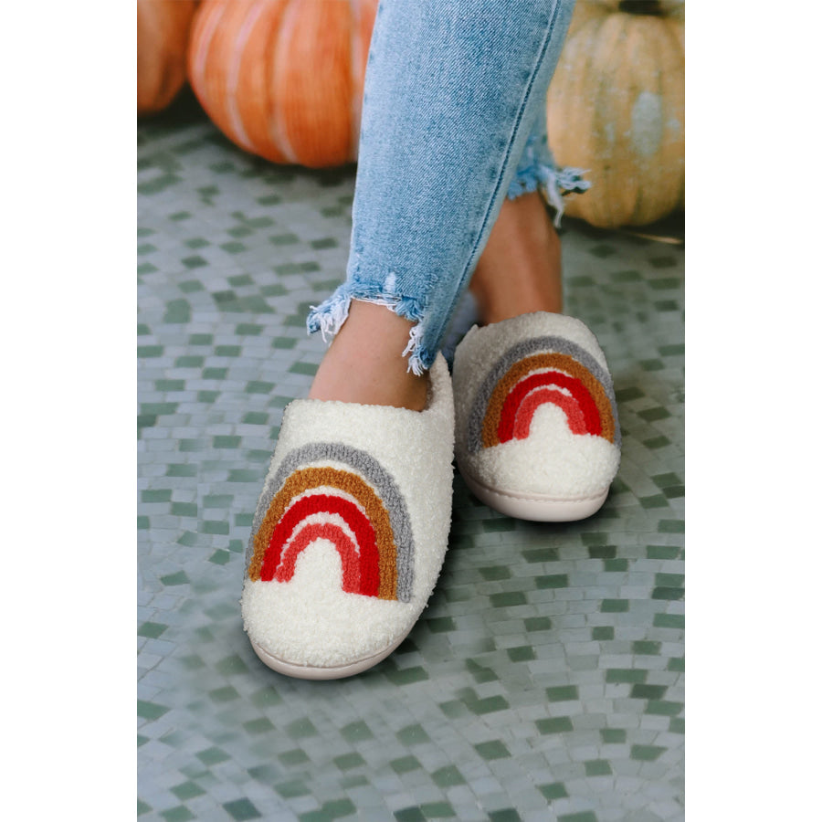 Bright White Rainbow Plush Winter Home Slippers Shoes & Bags/Slippers