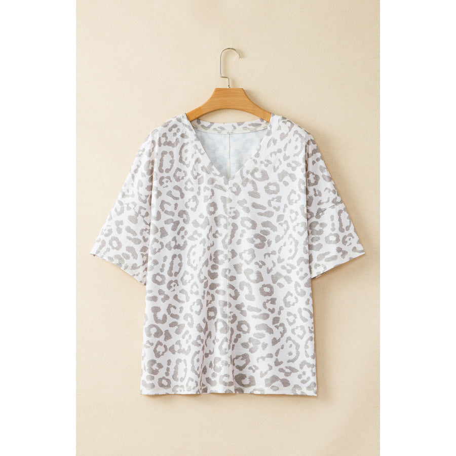 Brown Leopard Print V Neck Plus Size T Shirt Plus Size/Plus Size Tops/Plus Size Tops & Tees