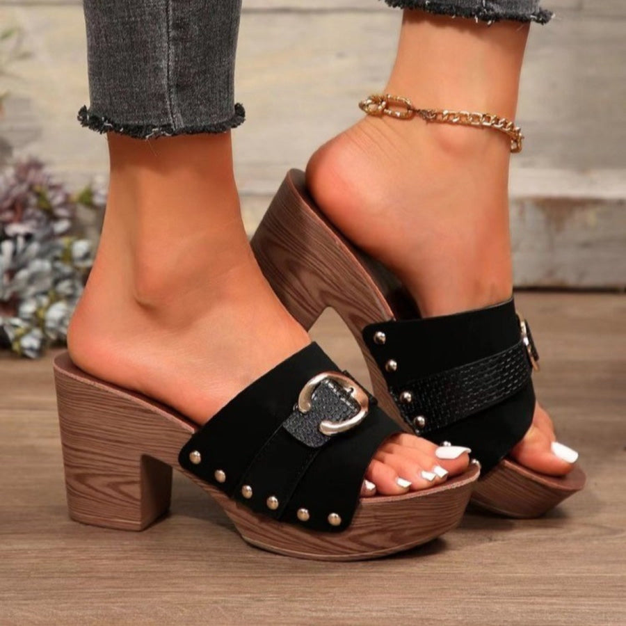 Buckle Trim Block Heel Sandals Apparel and Accessories