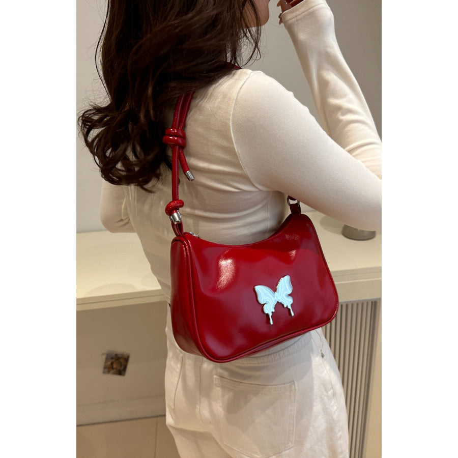 Butterfly PU Leather Knotted Strap Shoulder Bag Apparel and Accessories