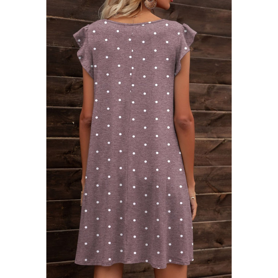 Butterfly Sleeve Round Neck Dress Mauve / S