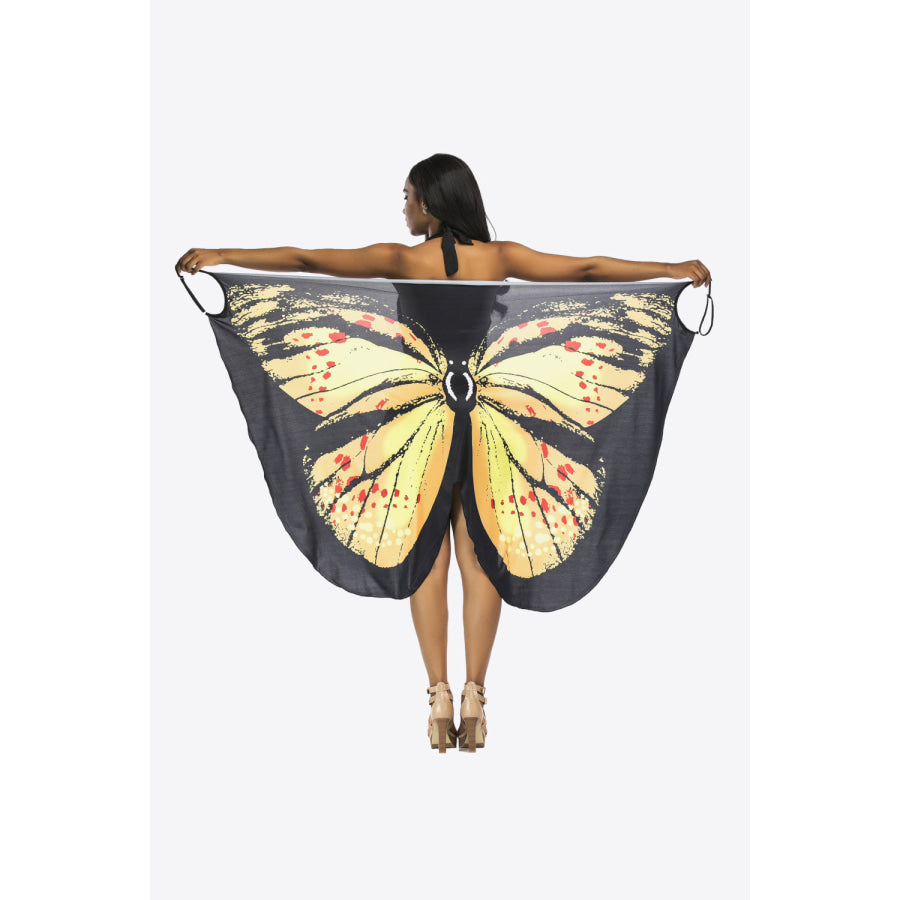 Butterfly Spaghetti Strap Cover Up Yellow / One Size Apparel and Accessories
